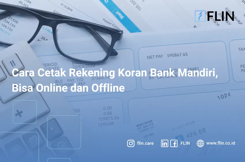 Kalkulator, kacamata, dan dokumen rekening koran