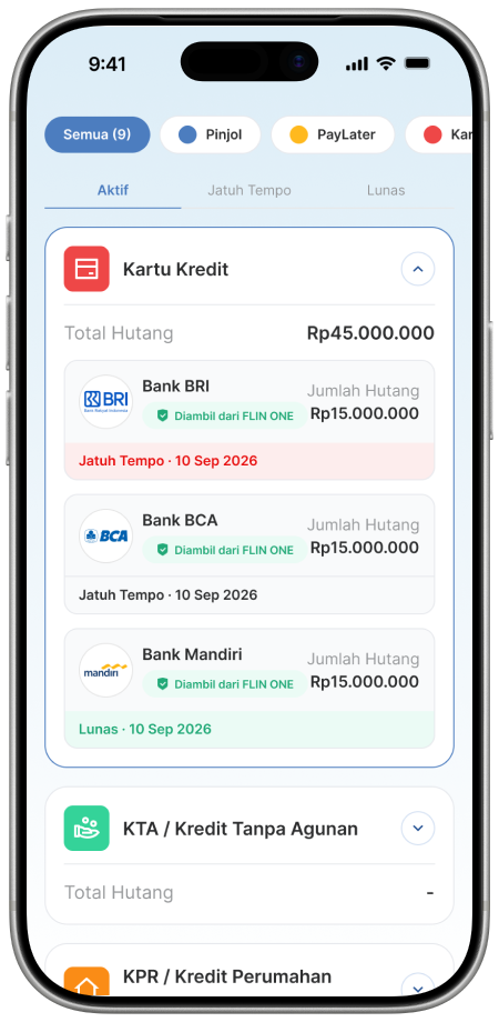 Laporan kredit lengkap dengan semua pinjaman terbuka
