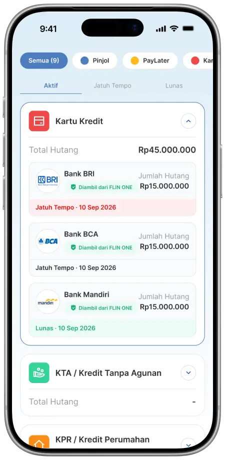 Laporan kredit lengkap dengan semua pinjaman terbuka
