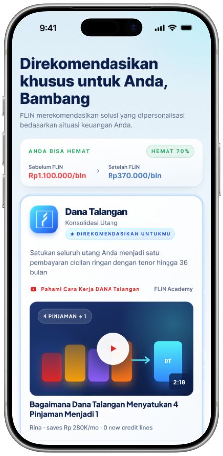 Tampilan aplikasi FLIN — produk rekomendasi